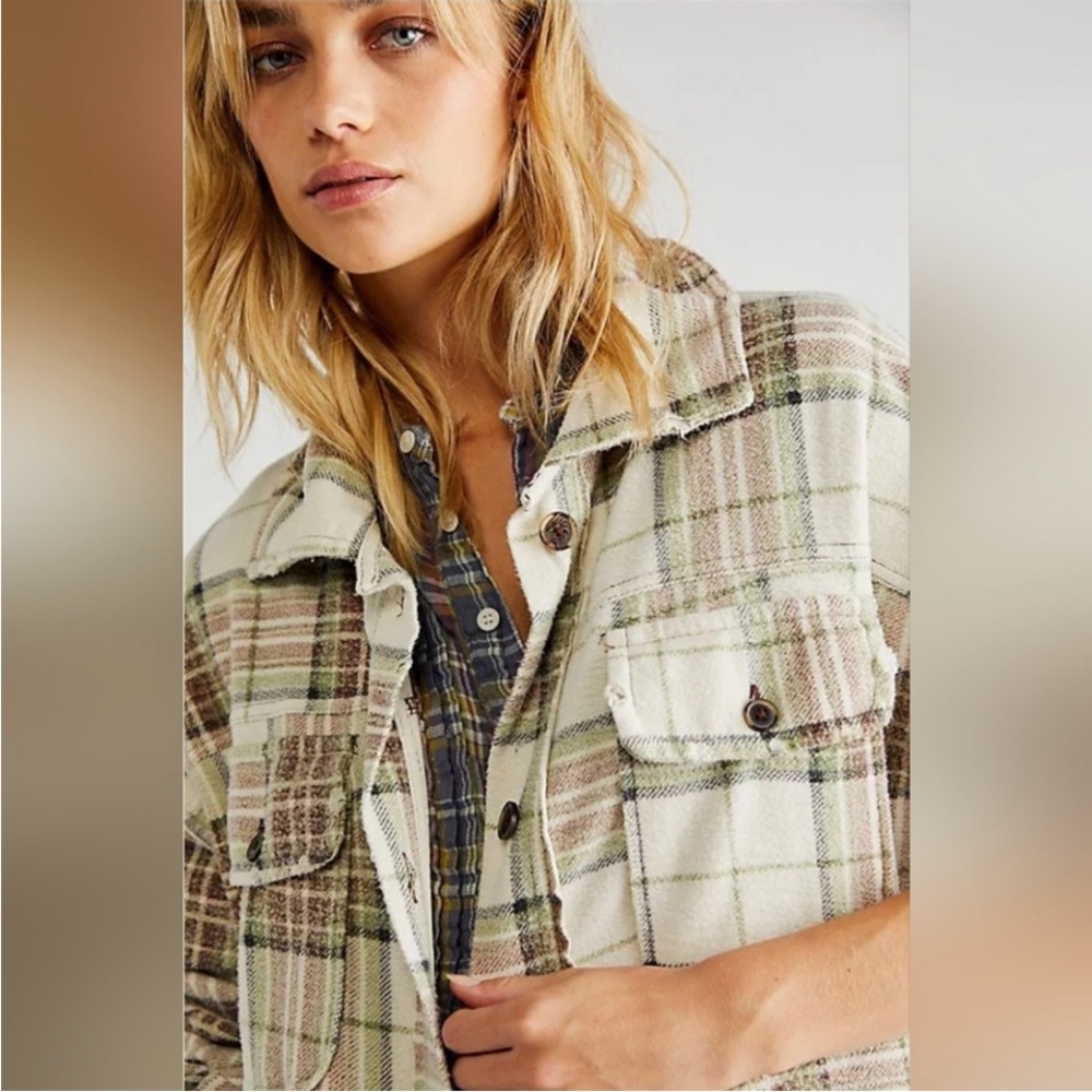 We The Free Plaid Long Ruby Jacket Pistachio Combo free people super soft small - Picture 3 of 8